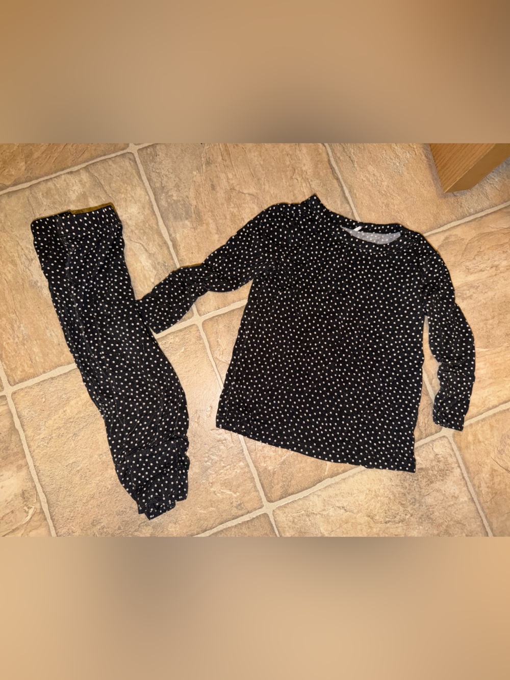 Posh Peanut Black Long-Sleeve Tee with White Polka Dots